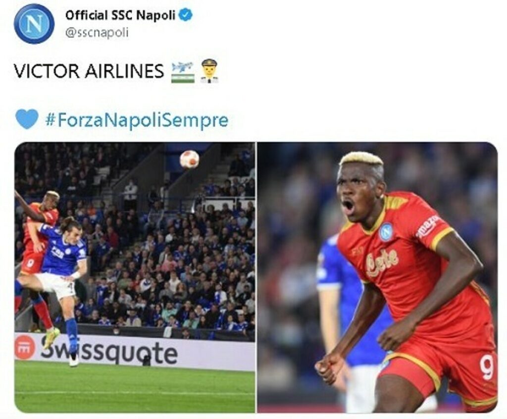 Il Napoli celebra lo stacco imperioso di Osimhen: "Victor Airlines" 11 Il Napoli celebra lo stacco imperioso di Osimhen: "Victor Airlines"