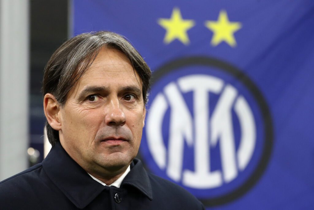 MILAN, ITALY - DECEMBER 23: Simone Inzaghi, Head Coach of FC Internazionale, looks on prior to the Serie A match between FC Internazionale and Como at Stadio Giuseppe Meazza on December 23, 2024 in Milan, Italy. (Photo by Marco Luzzani/Getty Images)