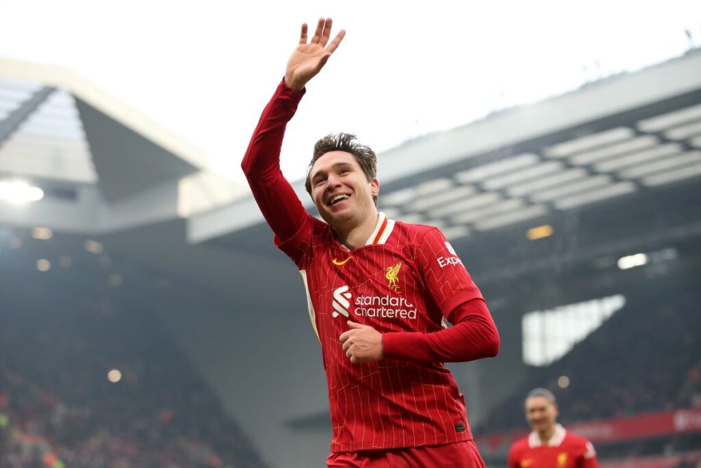 Report Chiesa could join Atalanta with Liverpool help for salary 24 LIVERPOOL, ENGLAND - JANUARY 11: Federico Chiesa of Liverpool celebrates scoring his sides 4th goal during the Emirates FA Cup Third Round match between Liverpool and Accrington Stanley at Anfield on January 11, 2025 in Liverpool, England. (Photo by Jan Kruger/Getty Images)