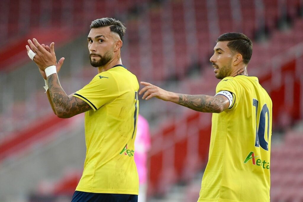 Taty Castellanos and Mattia Zaccagni of Lazio in pre-season action against Premier League side Southampton (August 7, 2024).