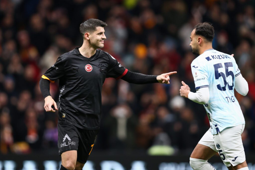 ISTANBUL, TURKEY - FEBRUARY 9: Alvaro Morata of Galatasaray celebrates after scoring his team's first goal during the Turkish Super League match between Galatasaray and Adana Demirspor at Rams Park Stadium on February 9, 2025 in Istanbul, Turkey. (Photo by Ahmad Mora/Getty Images)