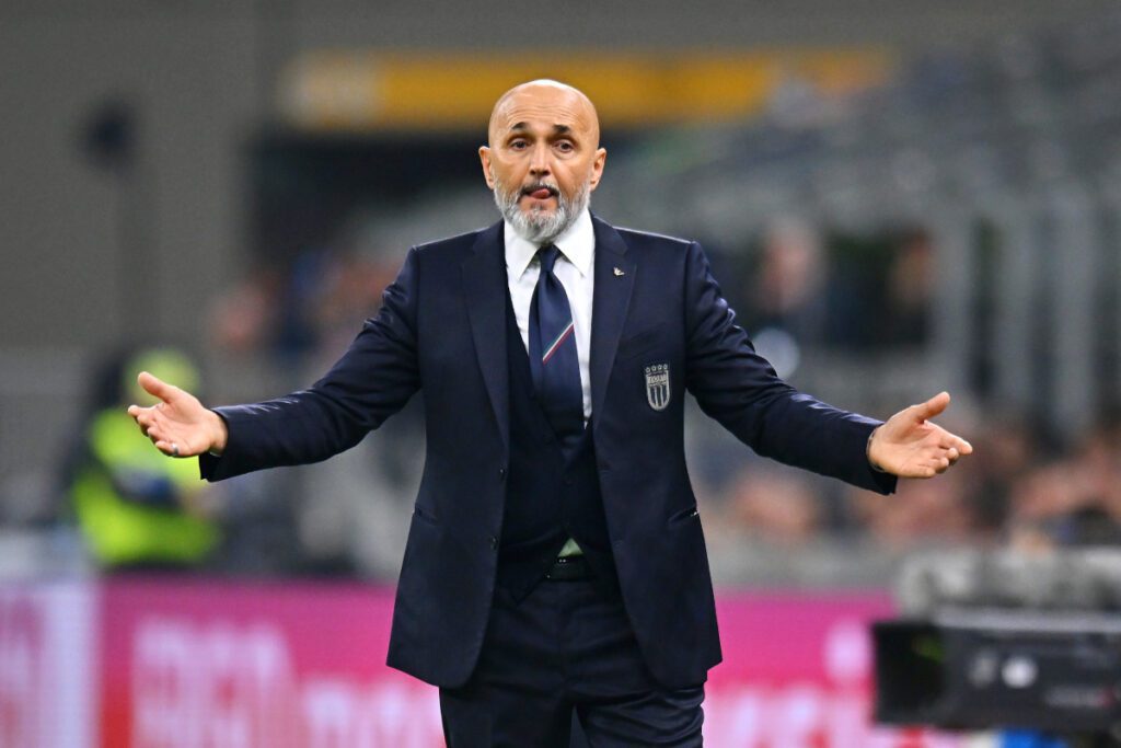 MILAN, ITALY - MARCH 20: Luciano Spalletti, Head Coach of Italy, reacts during the UEFA Nations League quarterfinal leg one match between Italy and Germany at Stadio San Siro on March 20, 2025 in Milan, Italy. (Photo by Alessandro Sabattini/Getty Images)
