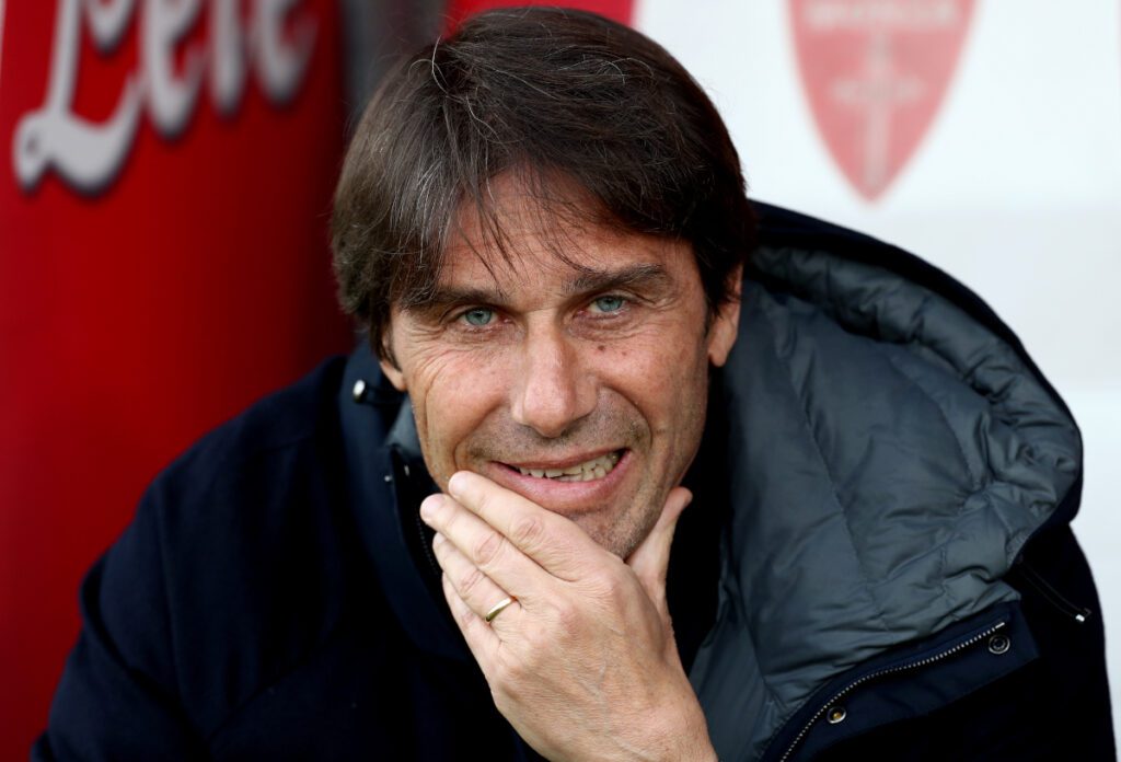MONZA, ITALY - APRIL 19: Antonio Conte, Head Coach of Napoli, looks on prior to the Serie A match between Monza and Napoli at U-Power Stadium on April 19, 2025 in Monza, Italy. (Photo by Marco Luzzani/Getty Images)