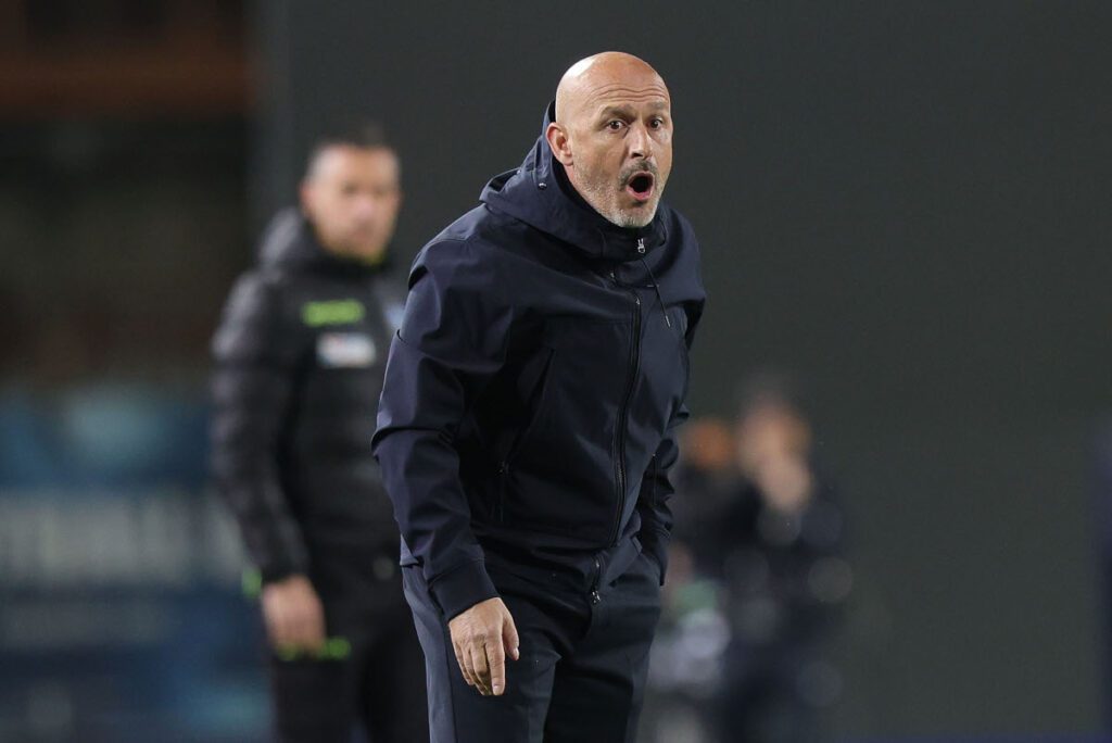 EMPOLI, ITALY - APRIL 1: Vincenzo Italiano manager of Bologna FC 1909 reacts during the Coppa Italia Semi Final match between Empoli FC and FC Bologna at Stadio Carlo Castellani on April 1, 2025 in Empoli, Italy. (Photo by Gabriele Maltinti/Getty Images)
