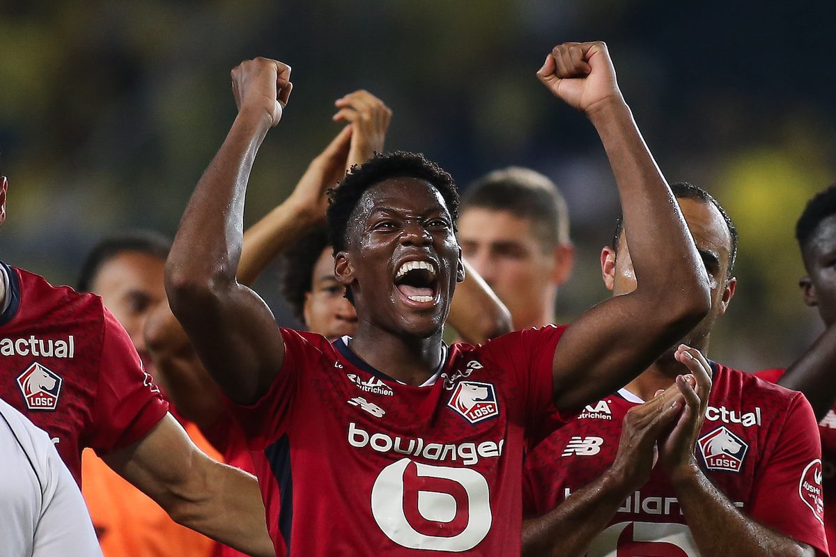 ISTANBUL, TURKEY - AUGUST 13: Jonathan David of Lille celebrates victory during the UEFA Champions League Third Qualifying Round match between Fenerbahce and Lille FC at Ulker Stadium on August 13, 2024 in Istanbul, Turkey. (Photo by Ahmad Mora/Getty Images) (Inter, Juventus, Napoli links)