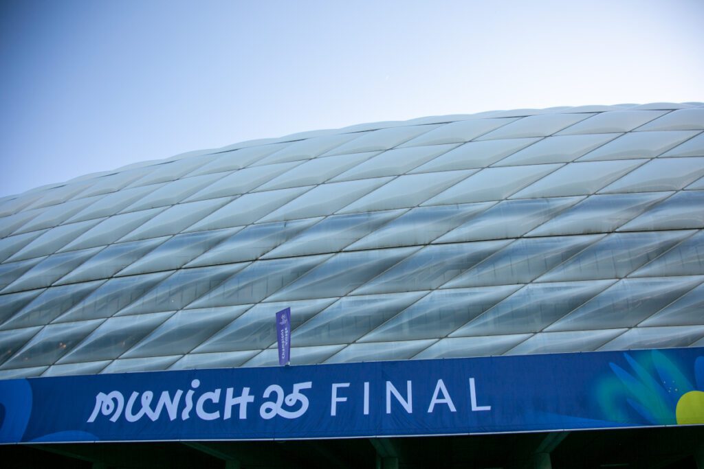 MUNICH, GERMANY - MAY 30: A general view of the Football Arena Munich ahead of the UEFA Champions League Final 2025 between Paris Saint-Germain and FC Internazionale Milano on May 30, 2025 in Munich, Germany. (Photo by Margarethe Wichert/Getty Images)