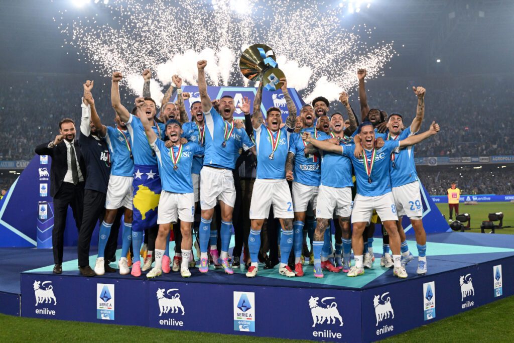 Serie A squad values revealed for 2025-26: Inter slip to fourth as Napoli surge into top spot 17 NAPLES, ITALY - MAY 23: Giovanni Di Lorenzo of Napoli lifts the Serie A TIM Scudetto title trophy after his team's victory in the Serie A match between Napoli and Cagliari at Stadio Diego Armando Maradona on May 23, 2025 in Naples, Italy. (Photo by Francesco Pecoraro/Getty Images)