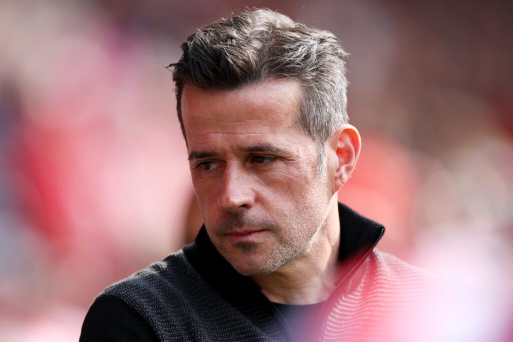 SOUTHAMPTON, ENGLAND - APRIL 26: Marco Silva, manager of Fulham looks on before the Premier League match between Southampton FC and Fulham FC at St Mary's Stadium on April 26, 2025 in Southampton, England. (Photo by Dan Istitene/Getty Images) (Juventus links)