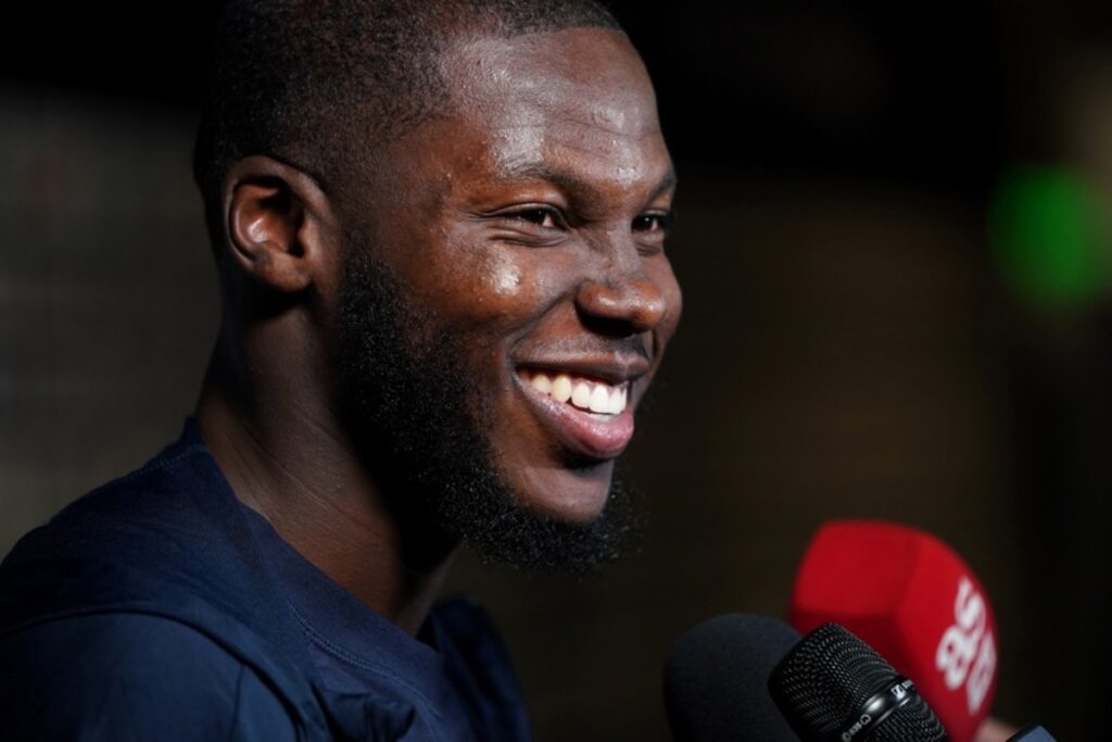 Milan midfielder Yunus Musah speaks to the media during a post match press conference after the men's friendly soccer match between the US and Panama, in Austin, Texas, USA, 12 Oct. 2024. EPA-EFE/DUSTIN SAFRANEK