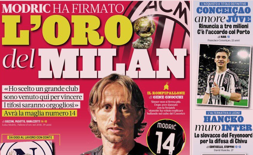 Today’s Papers – Milan welcome Modric, Conceiçao discount for Juventus