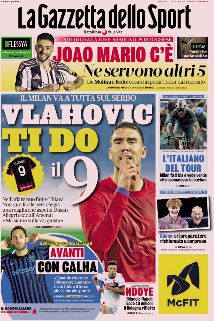 Today’s Papers – Second Juventus signing, Milan make Vlahovic promise