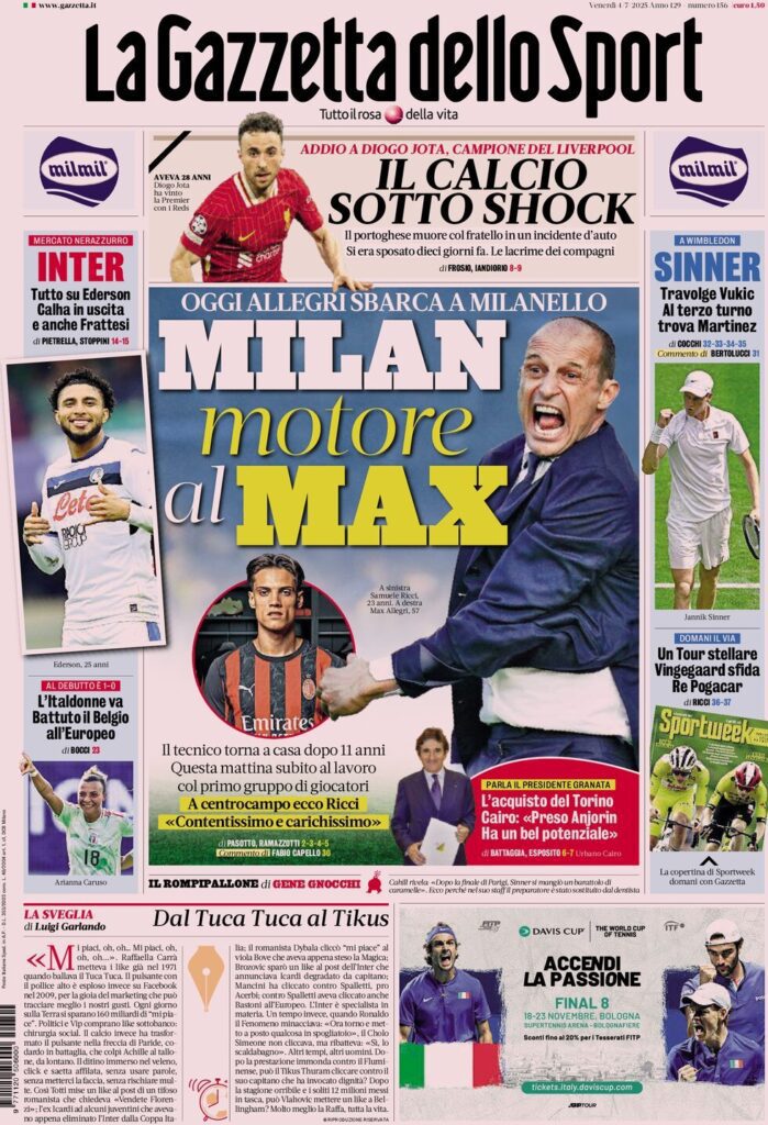 Today’s Papers – ‘Scary’ David has Juventus medical, Allegri restarts at Milan 23 Today’s Papers – ‘Scary’ David has Juventus medical, Allegri restarts at Milan