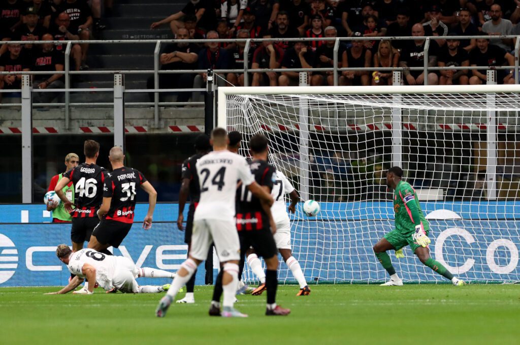 Player Ratings: Milan 1-2 Cremonese – Zerbin shines as Rossoneri fall to opening day defeat 223 MILAN, ITALY - AUGUST 23: Federico Baschirotto of Cremonese scores his team's first goal during the Serie A match between AC Milan and US Cremonese at Giuseppe Meazza Stadium on August 23, 2025 in Milan, Italy. (Photo by Marco Luzzani/Getty Images)
