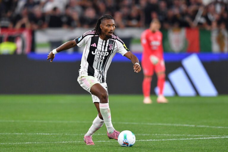 TURIN, ITALY - AUGUST 24: Khephren Thuram of Juventus in action during the Serie A match between Juventus FC and Parma Calcio 1913 at Allianz Stadium on August 24, 2025 in Turin, Italy. (Photo by Valerio Pennicino/Getty Images)