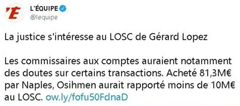 L'EQUIPE - La giustizia si interessa ai conti del Lille: allo studio anche i documenti sul passaggio di Osimhen al Napoli