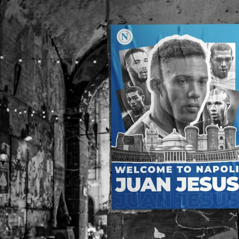 Napoli, ufficiale Juan Jesus: il volto del brasiliano sovrasta i luoghi simbolo della città nel post del club