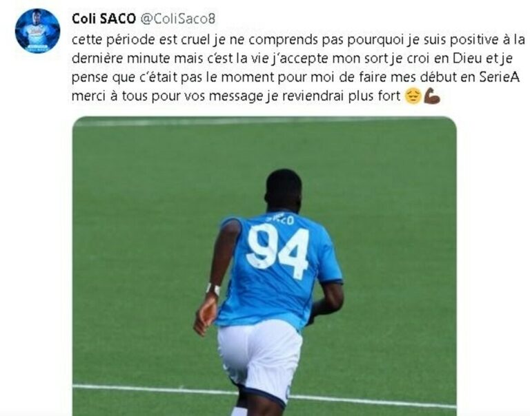Napoli, positivo al Covid anche il Primavera Saco: l'annuncio del calciatore sui social