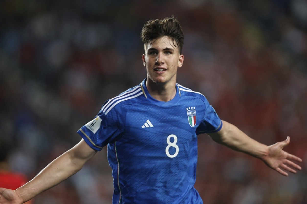 Cesare Casadei of Italy celebrates after scoring the 1-0 goal during the FIFA U-20 World Cup semifinal soccer match between Italy and South Korea, in La Plata, Argentina, 8 June 2023. EPA-EFE/DEMIAN ALDAY ESTEVEZ