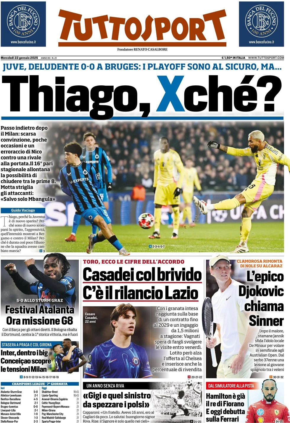 Today’s Papers: Juve draw, Bologna history, Inter and Milan push 6