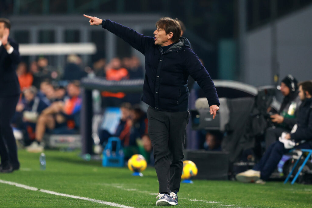 NAPLES, ITALY - JANUARY 25: Antonio Conte Napoli head coach during the Serie A match between Napoli and Juventus at Stadio Diego Armando Maradona on January 25, 2025 in Naples, Italy. (Photo by Francesco Pecoraro/Getty Images)