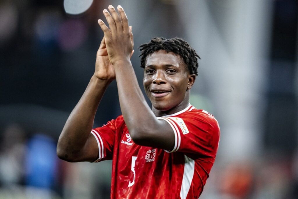 Denmark's Patrick Dorgu after the UEFA Nations League match between Denmark and Switzerland at Parken in Copenhagen, Denmark, 05 September 2024. EPA-EFE/Mads Claus Rasmussen DENMARK OUT (Man United links)