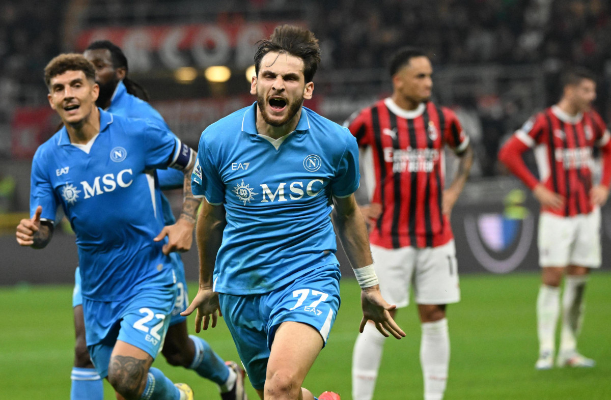 Kvaratskhelia feels Serie A winner after PSG Champions triumph 7 epa11691235 Napolis Khvicha Kvaratskhelia celebrates scoring the 0-2 goal during the Italian Serie A soccer match between AC Milan and SSC Napoli, in Milan, Italy, 29 October 2024. EPA-EFE/DANIEL DAL ZENNARO