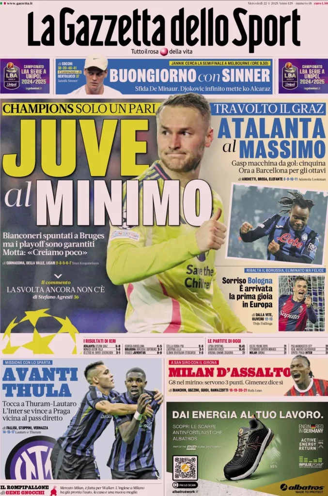 Today’s Papers: Juve draw, Bologna history, Inter and Milan push