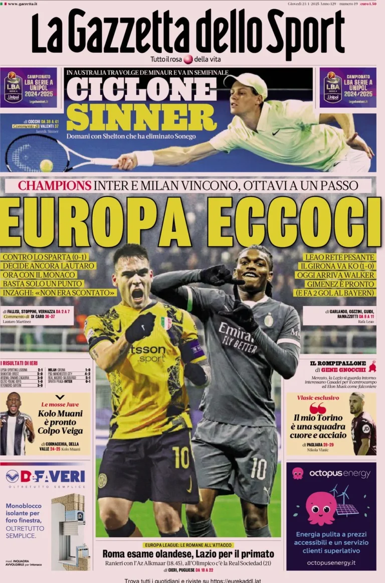 Today’s Papers: Milan, Inter, Atalanta top eight, Kolo Muani and Walker arriving