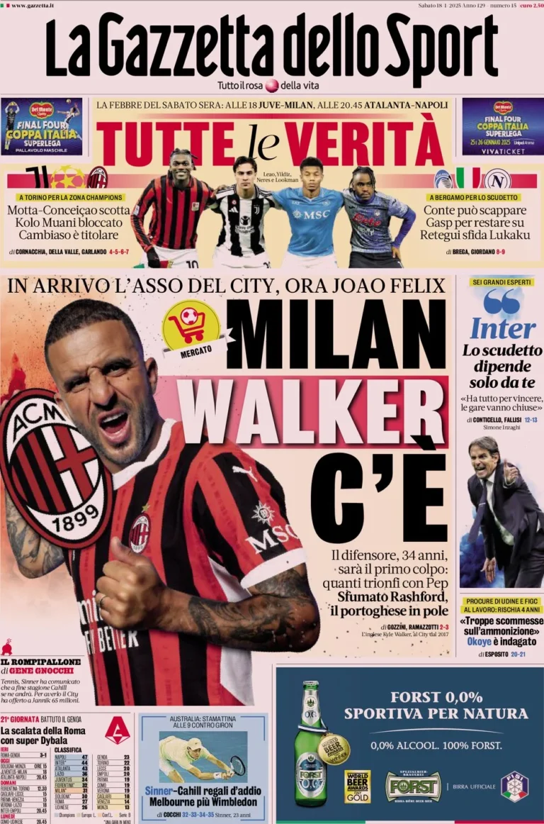 Today’s Papers – Juve-Milan in or out, Walker to join the Rossoneri