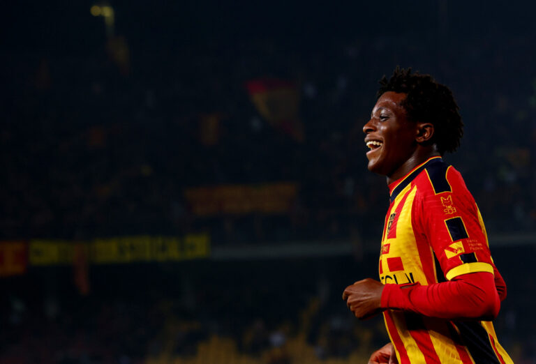 Patrick Dorgu of Lecce smiles during the Serie A match between Lecce and Verona at Stadio Via del Mare on October 29, 2024 in Lecce, Italy. (Photo by Maurizio Lagana/Getty Images)