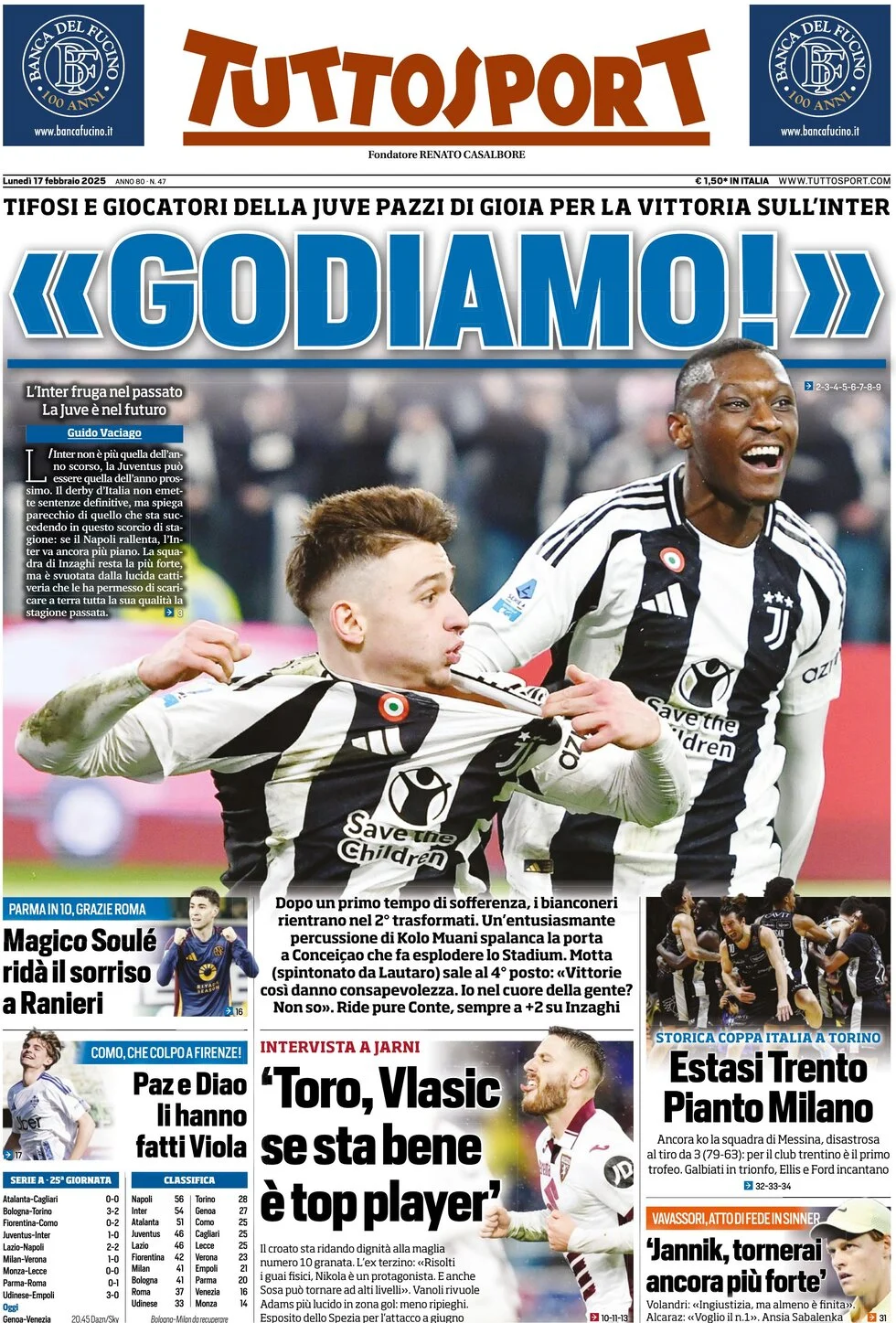 Today’s Papers: Juventus topple Inter, gift for Conte, Milan prepare 9