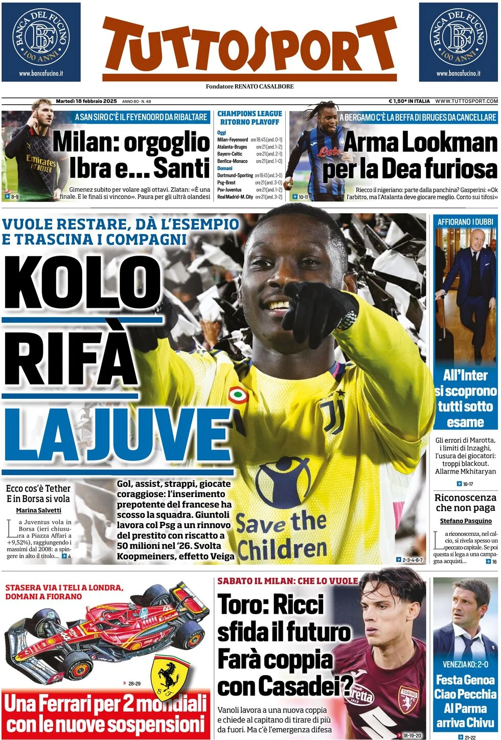 Today’s Papers: Milan seek Feyenoord comeback, Inter summoned 6