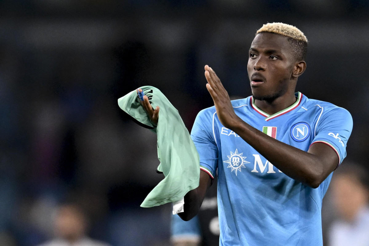 Napolis forward Victor Osimhen reacts at the end of the Italian Serie A soccer match SSC Napoli vs Udinese Calcio at Diego Armando Maradona stadium in Naples, Italy, 27 September 2023. EPA-EFE/CIRO FUSCO