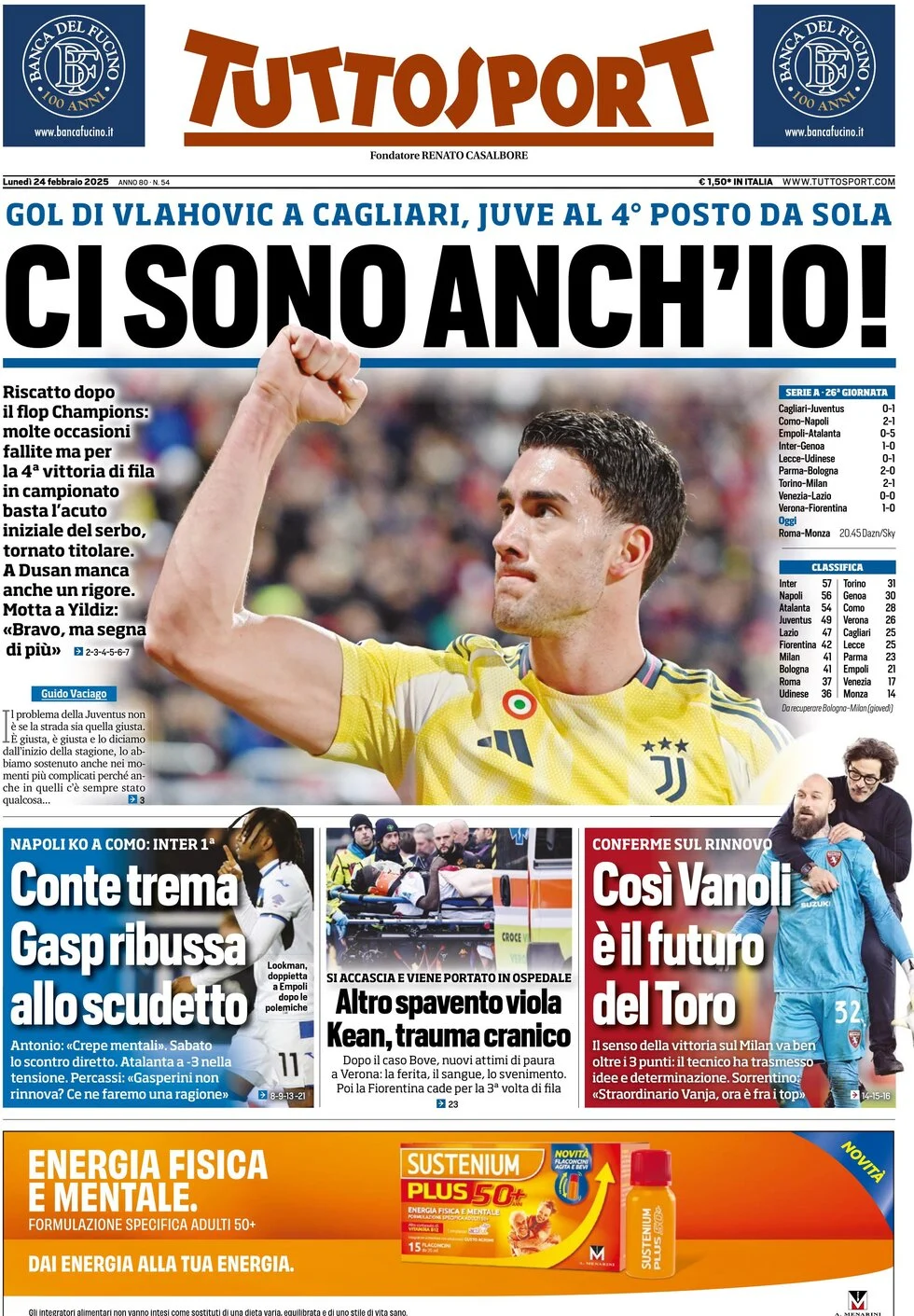 Today’s Papers – Vlahovic è tornato, Napoli fall, Inter go top 9