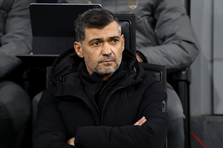 MILAN, ITALY - JANUARY 22: Sergio Conceicao, Head Coach of AC Milan, looks on prior to the UEFA Champions League 2024/25 League Phase MD7 match between AC Milan and Girona FC at Stadio San Siro on January 22, 2025 in Milan, Italy. (Photo by Marco Luzzani/Getty Images)