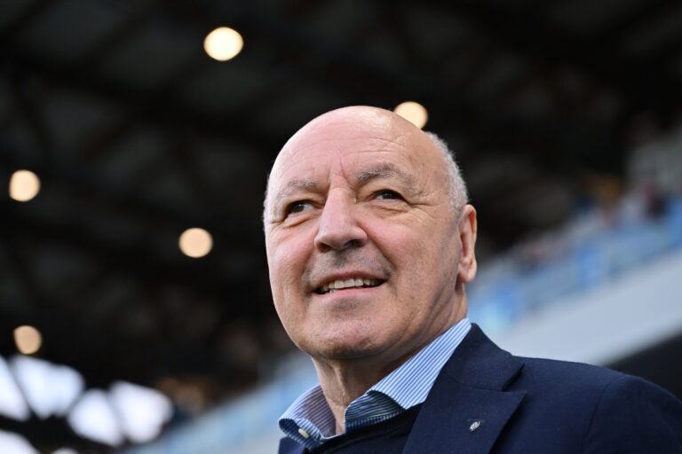 REGGIO NELL'EMILIA, ITALY - MAY 04: Giuseppe Marotta, Sports CEO of FC Internazionale, looks on prior to the Serie A TIM match between US Sassuolo and FC Internazionale at Mapei Stadium - Citta' del Tricolore on May 04, 2024 in Reggio nell'Emilia, Italy. (Photo by Alessandro Sabattini/Getty Images)