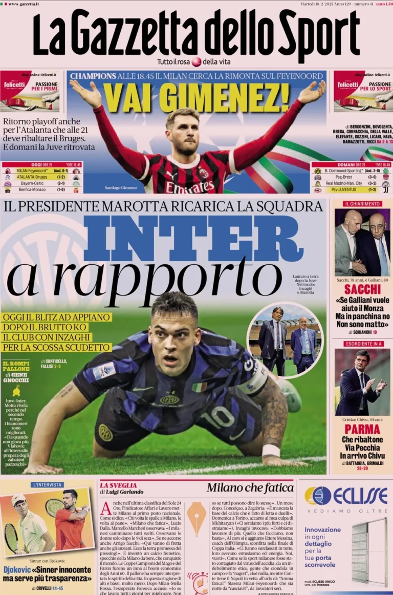 Today’s Papers: Milan seek Feyenoord comeback, Inter summoned