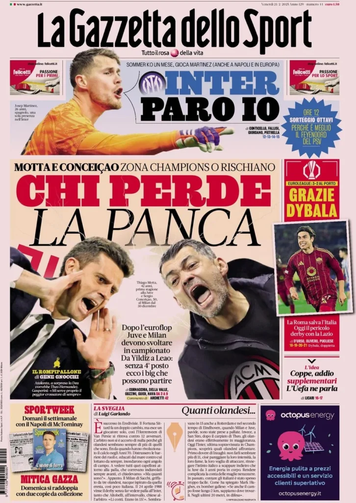 Today’s Papers – Motta and Conceiçao risk, Dybala and Roma save Italy