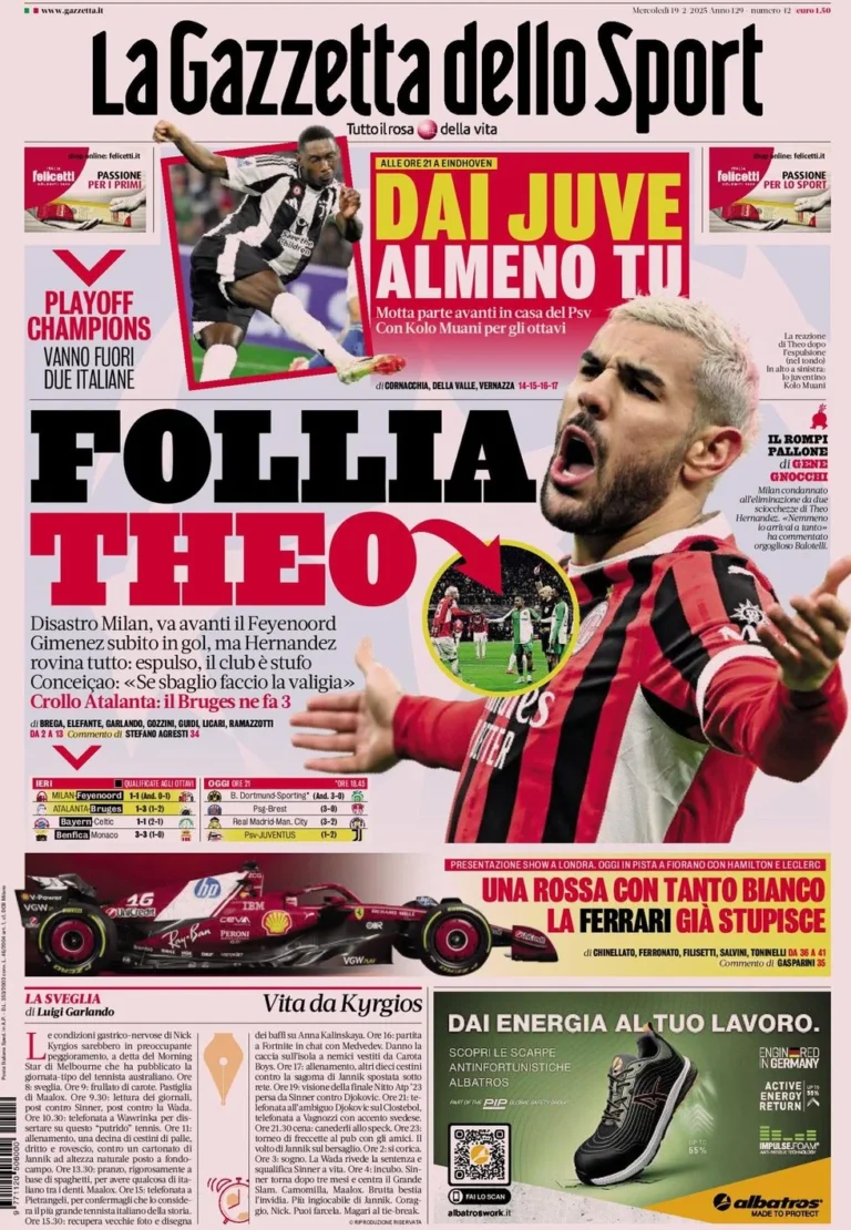 Today’s Papers – Theo madness, Milan disaster, Atalanta collapse