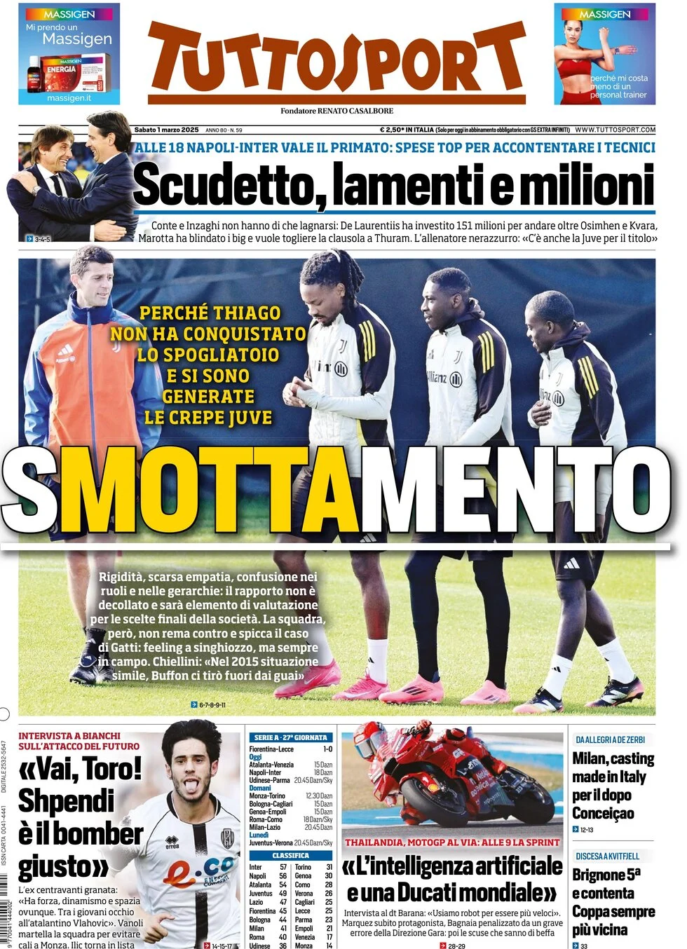 Today’s Papers – Scudetto view, Motta troubles 6