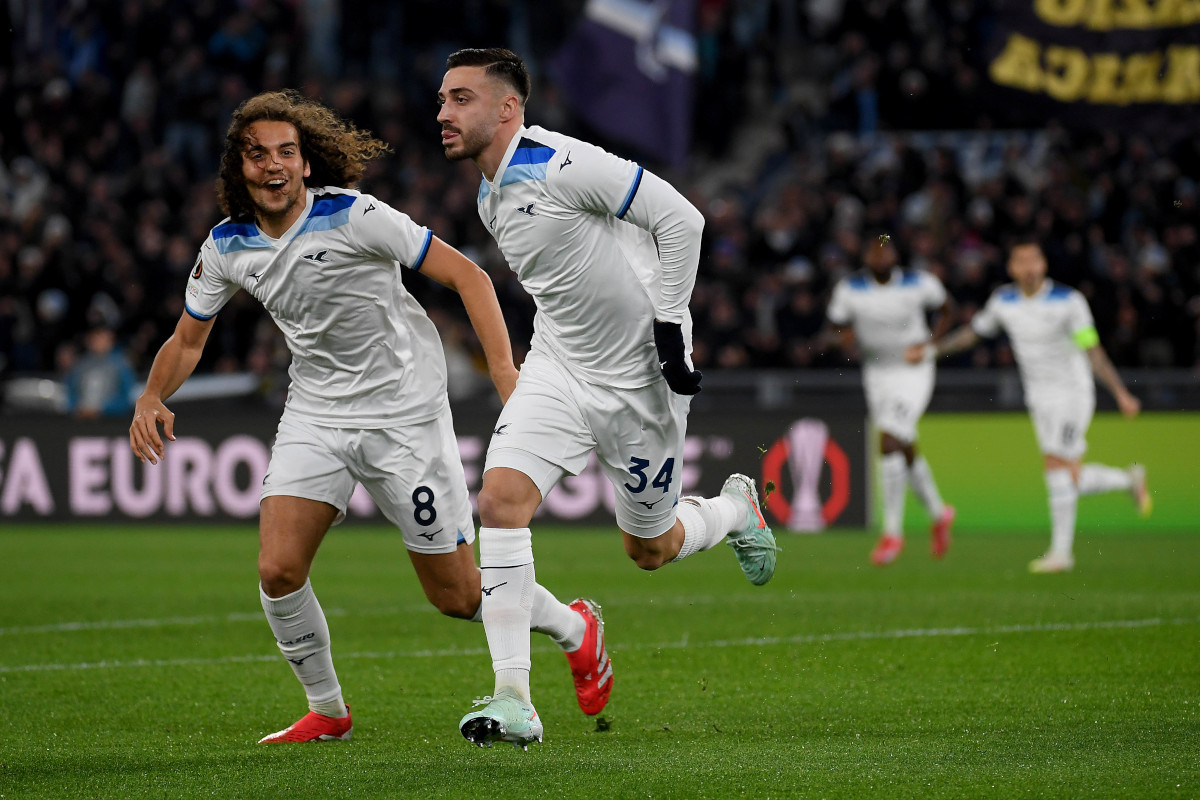 ROME, ITALY - JANUARY 23: Mario Gila of SS Lazio celebrates a opening goal during the UEFA Europa League 2024/25 League Phase MD7 match between S.S. Lazio and Real Sociedad de Futbol at Stadio Olimpico on January 23, 2025 in Rome, Italy. (Photo by Marco Rosi - SS Lazio/Getty Images)