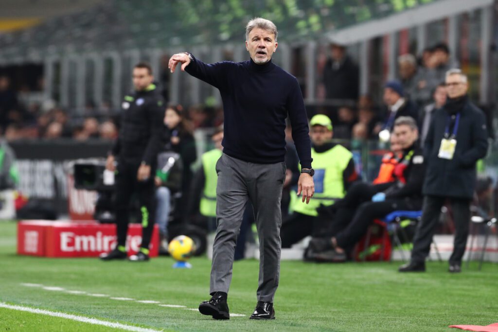 MILAN, ITALY - MARCH 02: Marco Baroni, Head Coach of Lazio, reacts during the Serie A match between AC Milan and SS Lazio at Stadio Giuseppe Meazza on March 02, 2025 in Milan, Italy. (Photo by Marco Luzzani/Getty Images)