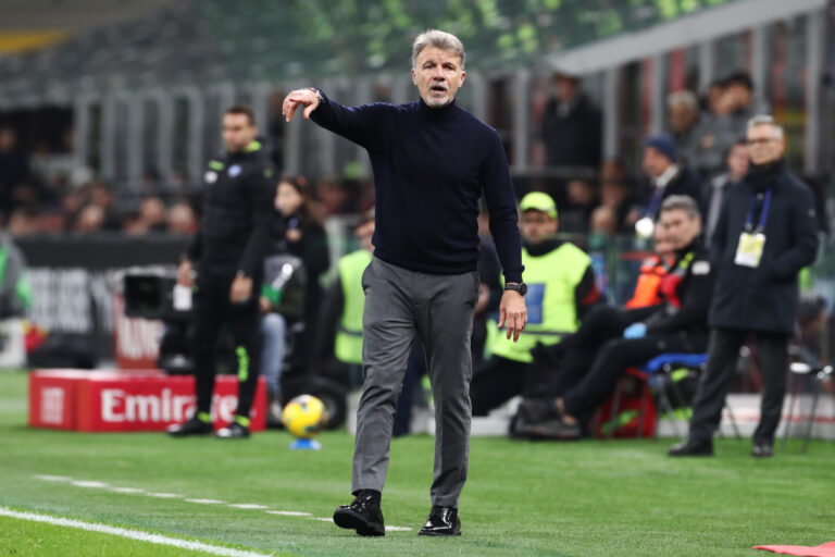MILAN, ITALY - MARCH 02: Marco Baroni, Head Coach of Lazio, reacts during the Serie A match between AC Milan and SS Lazio at Stadio Giuseppe Meazza on March 02, 2025 in Milan, Italy. (Photo by Marco Luzzani/Getty Images)