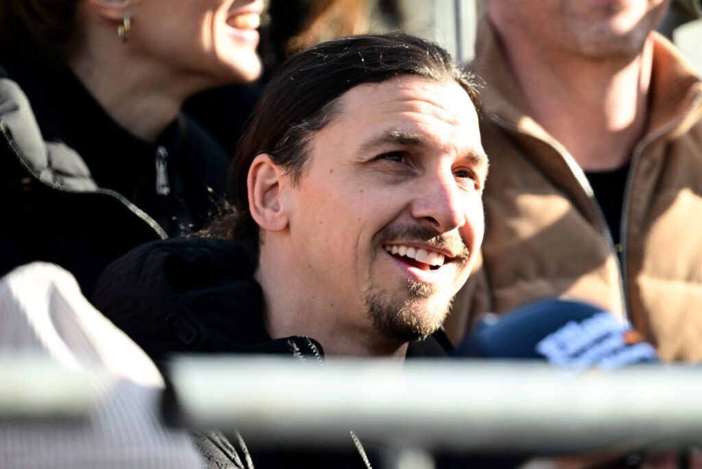 KITZBUEHEL, AUSTRIA - JANUARY 25: Zlatan Ibrahimovic, former AC Milan player, looks on as he attends the Men's Downhill of the Audi FIS Alpine Ski World Cup on January 25, 2025 in Kitzbuehel, Austria. (Photo by Christian Bruna/Getty Images)