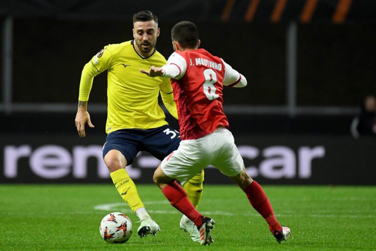 BRAGA, PORTUGAL - JANUARY 30: Mario Gila of SS Lazio in action during the UEFA Europa League 2024/25 League Phase MD8 match between SC Braga and S.S. Lazio at Estadio Municipal de Braga on January 30, 2025 in Braga, Portugal. (Photo by Marco Rosi - SS Lazio/Getty Images)