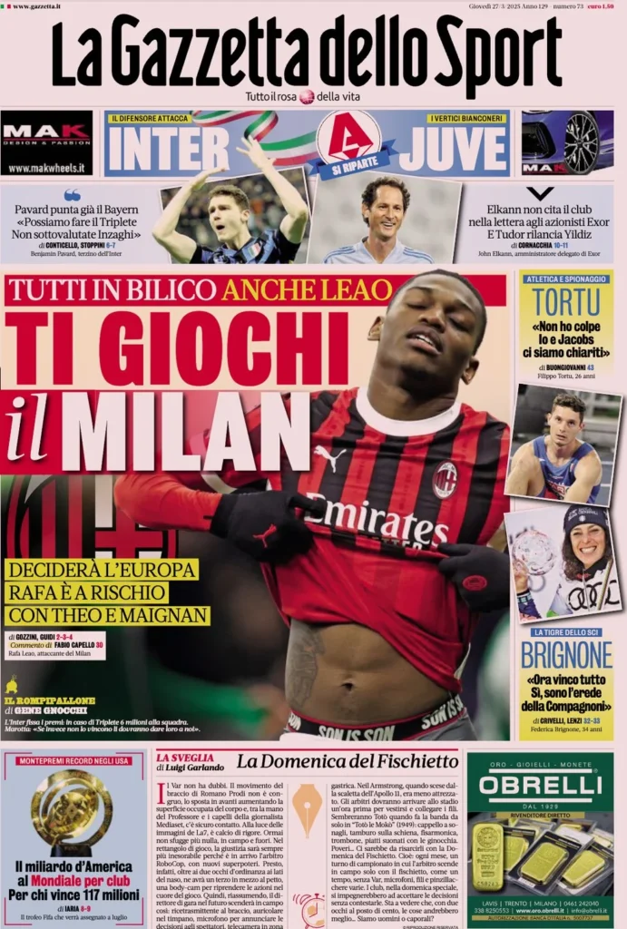 Today’s Papers: Playing for Milan, Motta idea