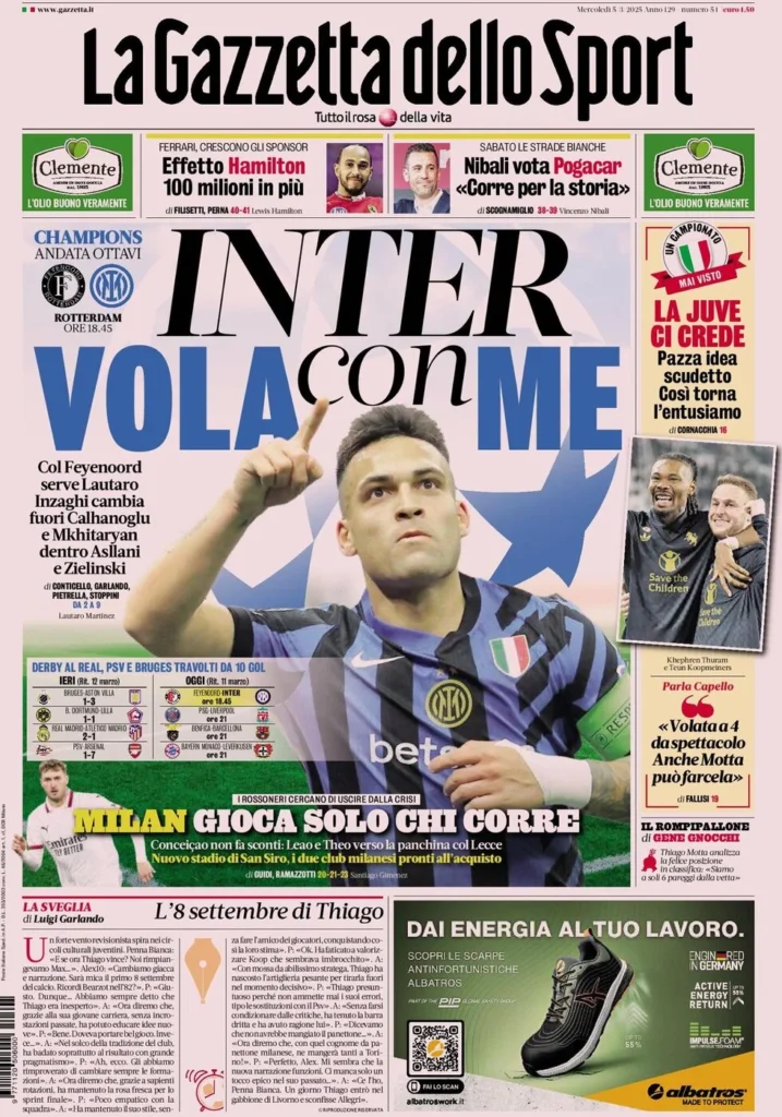 Today’s Papers – Inter want to fly, Juventus dream