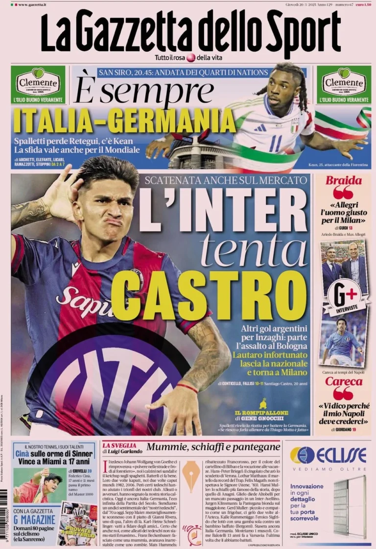 Today’s Papers – Kean leads Italy, Inter tempt Castro