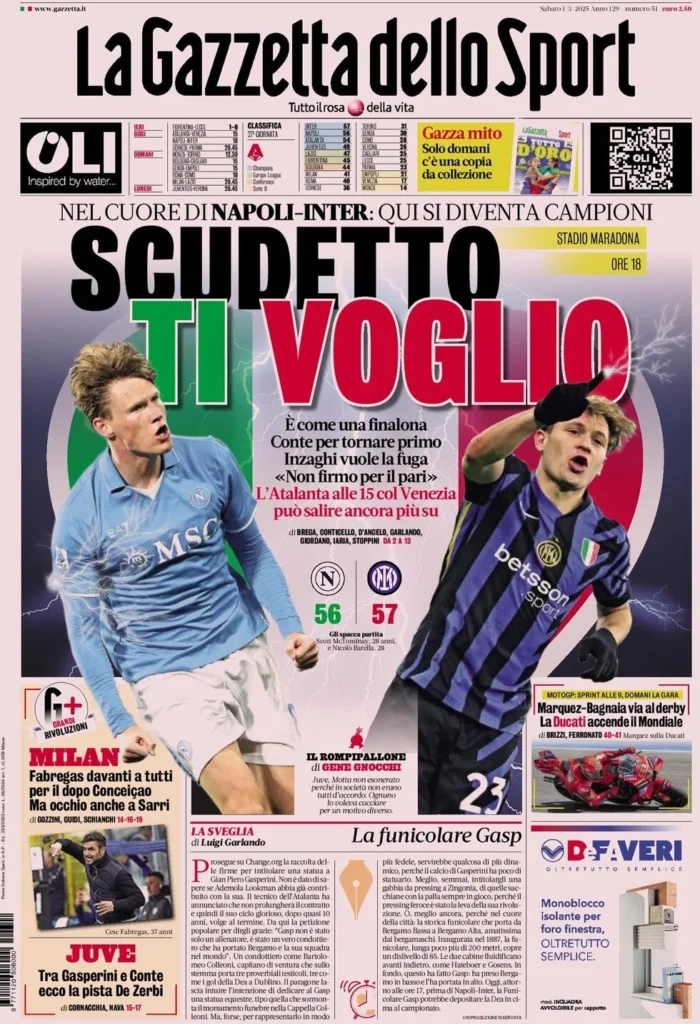 Today’s Papers – Scudetto view, Motta troubles