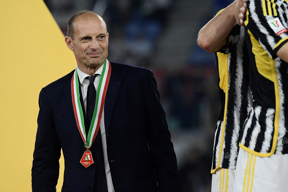 Napoli intensify talks with former Juventus coach Allegri in case of Conte departure 7 Juventus coach Massimiliano Allegri (L) stands with players as they celebrate their victory after the Italian Cup Final between Atalanta and Juventus at the Olympic stadium in Rome on May 15, 2024. (Photo by Filippo MONTEFORTE / AFP) (Photo by FILIPPO MONTEFORTE/AFP via Getty Images)